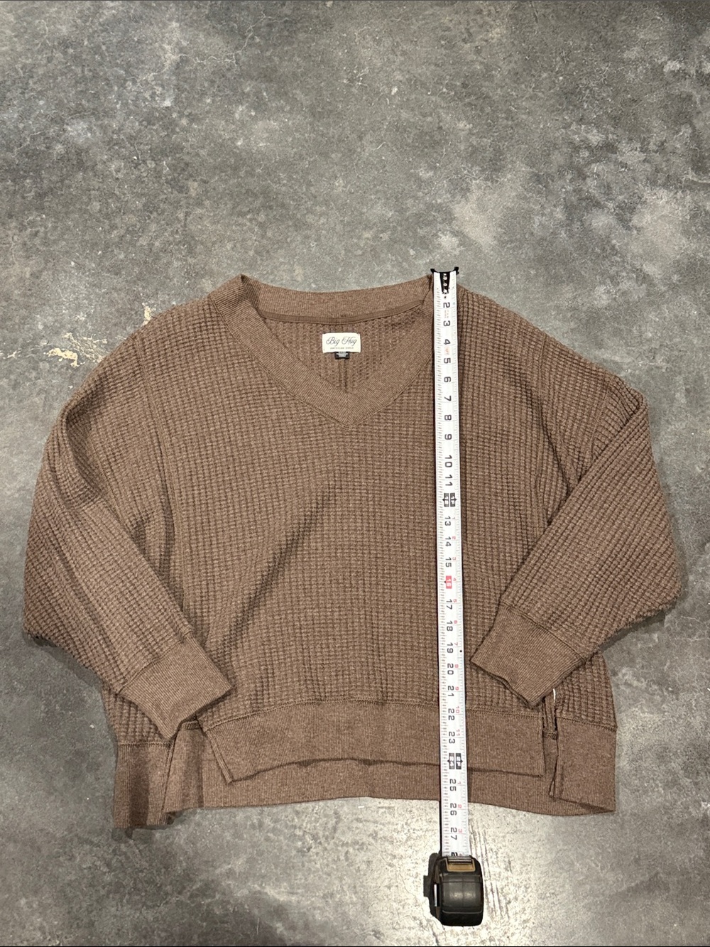 Cozy V-Neck Waffle Knit Sweater in chocolate brown big hug - Picture 3 of 7